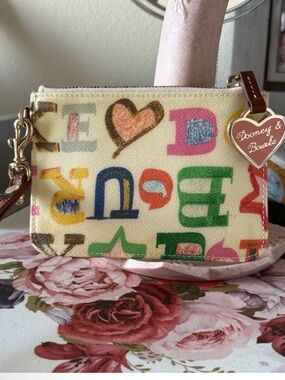 DOONEY & Bourke Y2K vintage scribble wristlet rainbow zipper attached keychain